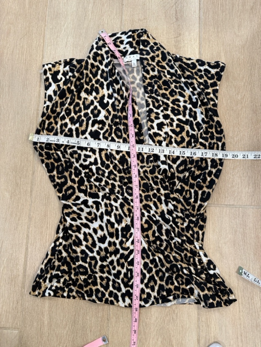 Chaus Leopard Print Sleeveless Drape Neck Top  Animal Print Sleeveless SZ L - Picture 10 of 11